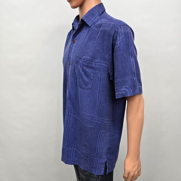 Tommy Bahama Silk Camp Shirt Men S Geometrical Print Short Sleeve Royal Blue - Picture 5 of 13